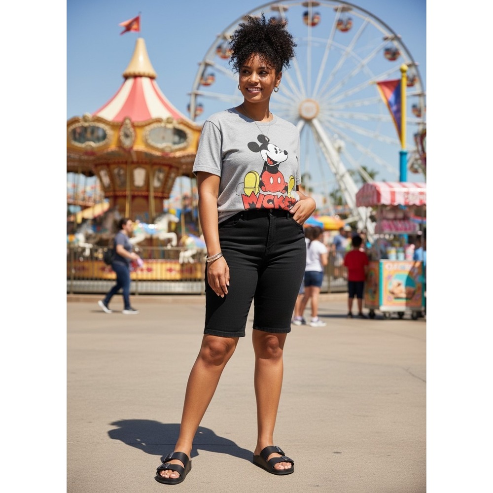 Disney Mickey Mouse Shirt Women Large Gray Excellent Graphic Short Sleeve Tee